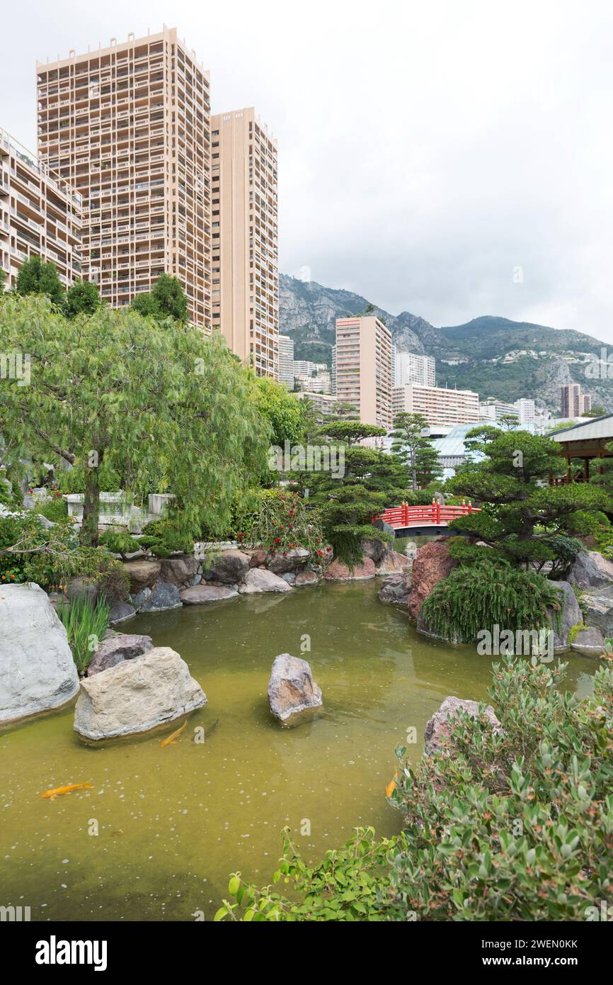 Monaco, view of the Japanese gardens 'Jardin Japonais de Monaco'. Stock Photo