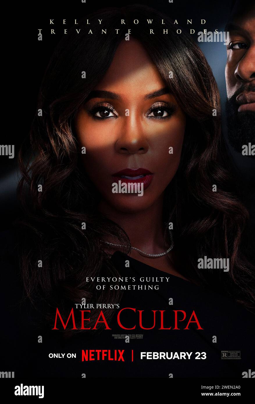 Mea Culpa (2024) directed by Tyler Perry and starring Sean Sagar, RonReaco Lee and Trevante Rhodes. Follows an ambitious criminal defense attorney that, in his aspiration to be named partner, takes on a murder case of an artist. US one sheet poster ***EDITORIAL USE ONLY***. Credit: BFA / Netflix Stock Photo