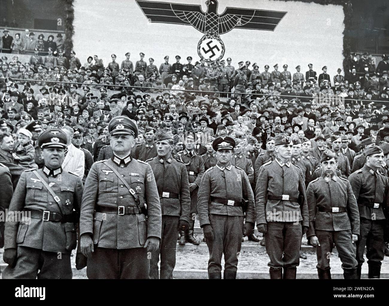 GERMAN OFFICERS  at a rally in the Masaryk State Stadium,Prague, Czechoslovakia, in 1938 Stock Photo