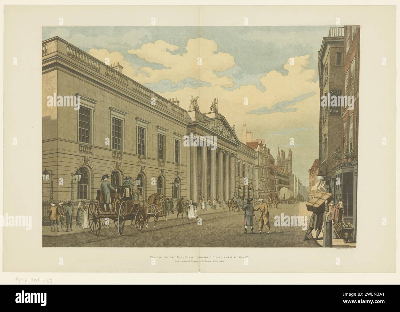 View of the East India House, in London, William H. Griggs, After Thomas Malton, in or after 1800 print   paper  trade-company. street. parts of church exterior and annexes: façade London Stock Photo