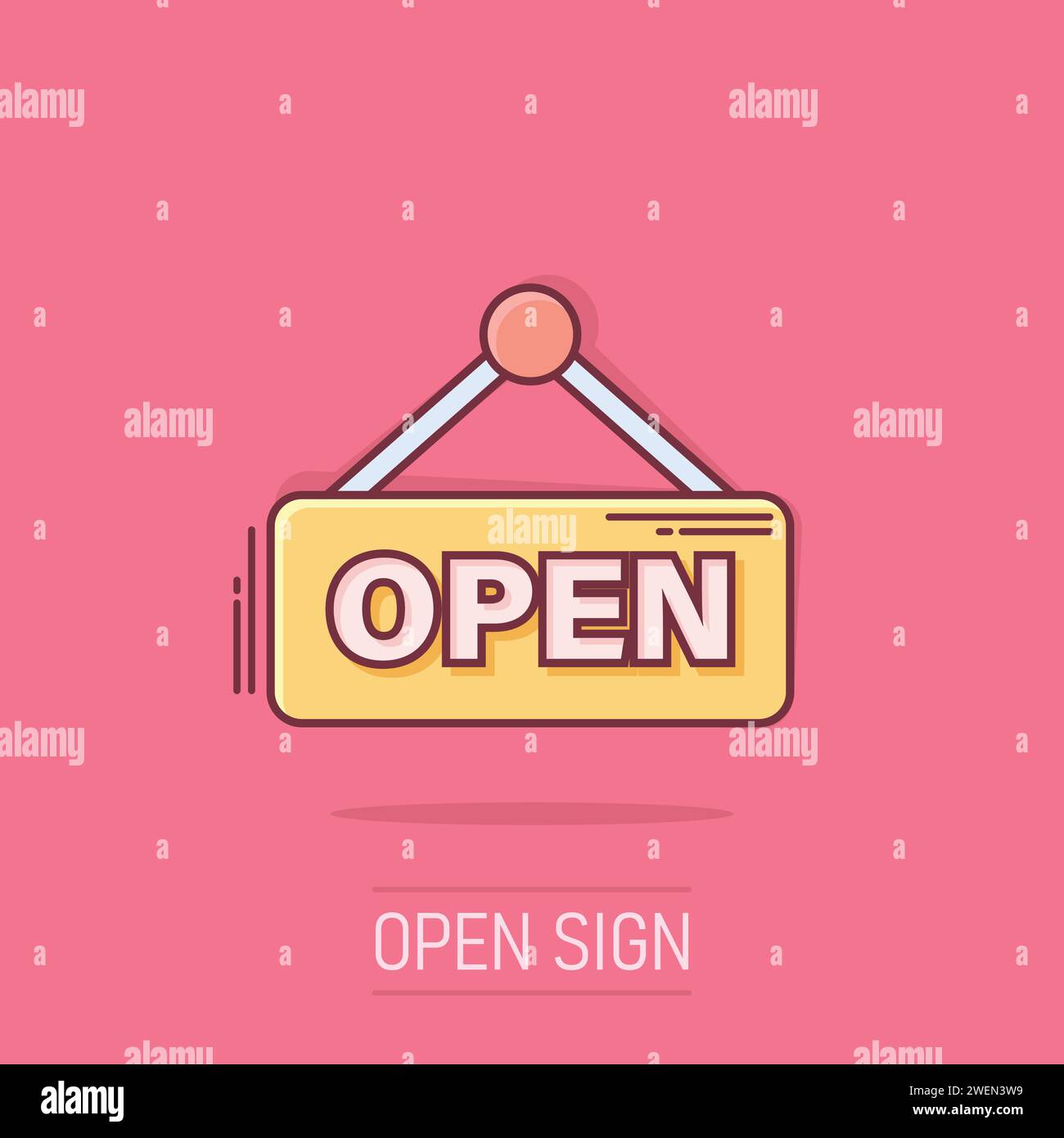 Open sign icon in comic style. Accessibility cartoon vector illustration on isolated background. Message splash effect business concept. Stock Vector