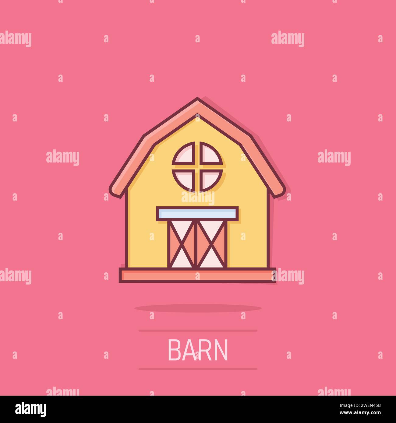 Barn icon in comic style. Farm house cartoon vector illustration on