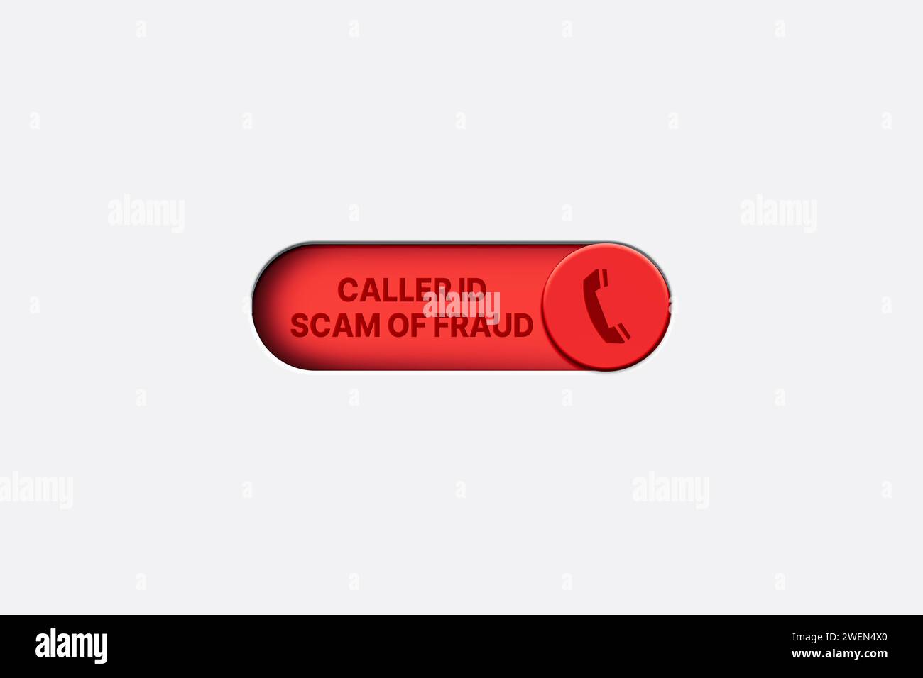 3D illustration of red button switched on for scam call. Unknown number ...