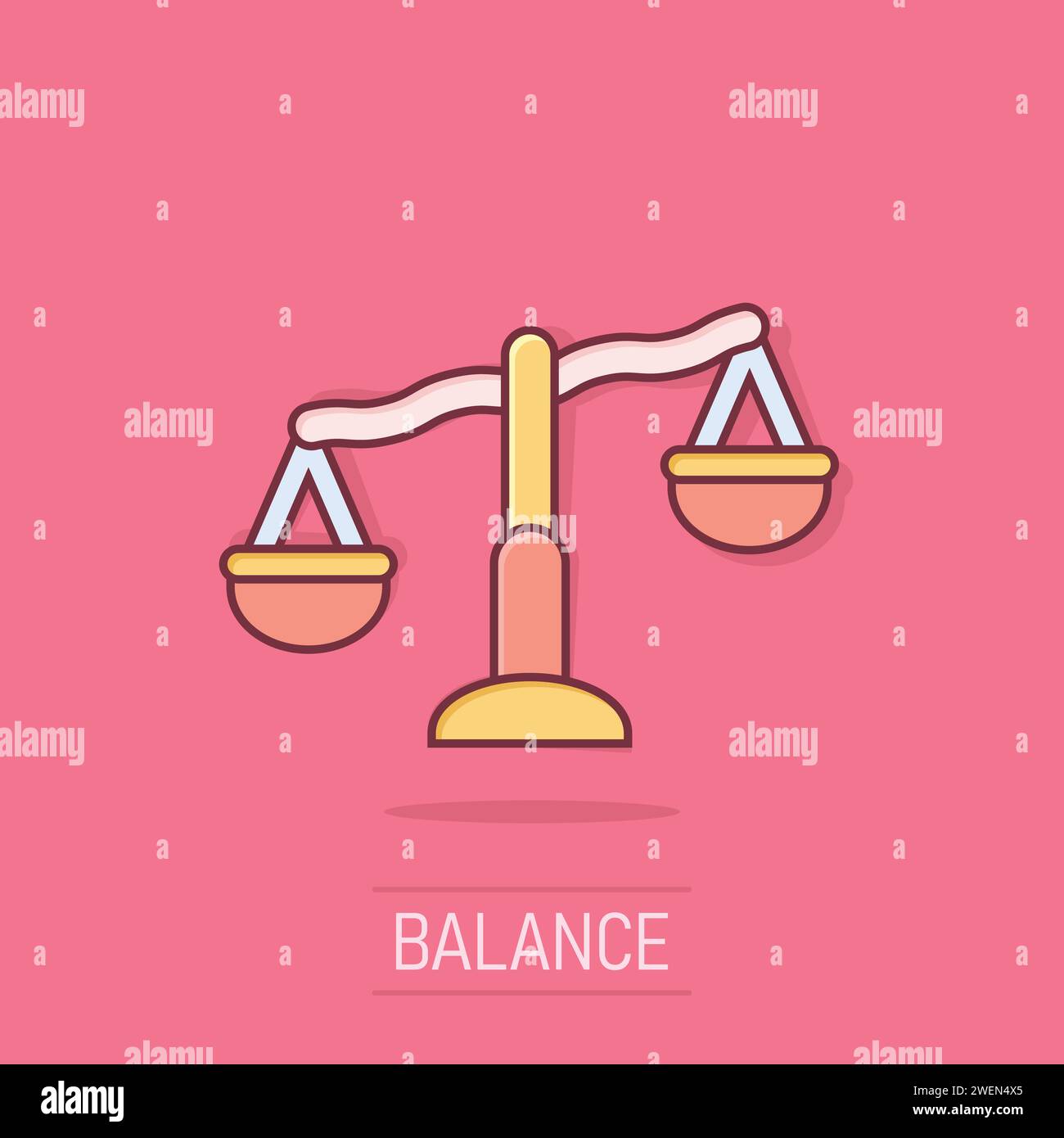 Scale balance icon in comic style. Justice cartoon vector illustration ...