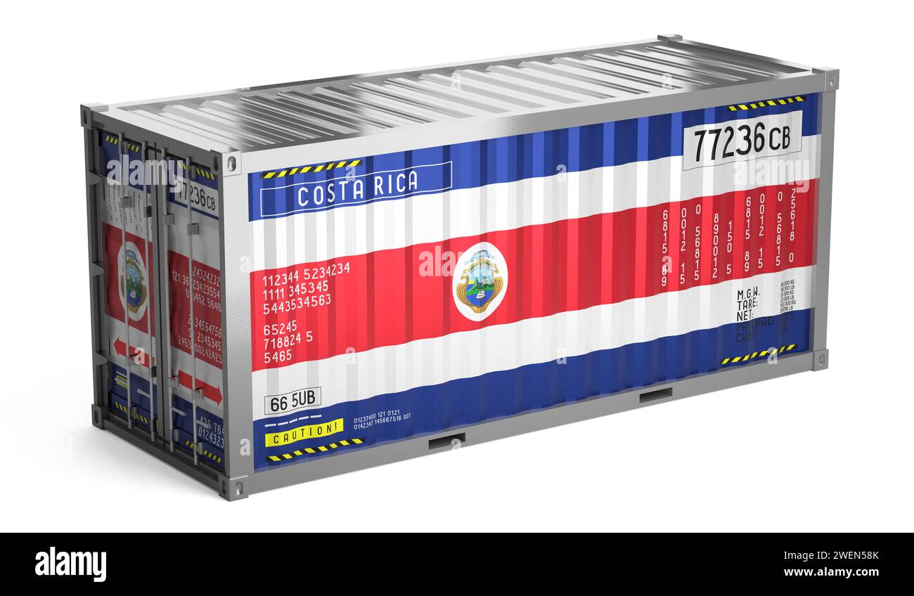 Freight shipping container with national flag of Costa Rica on white