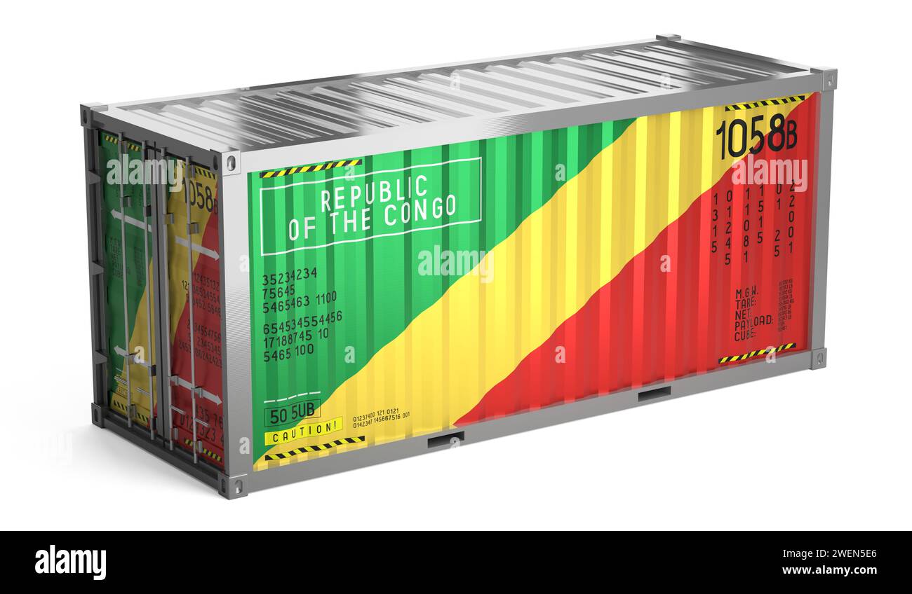 Freight shipping container with national flag of Republic of the Congo ...
