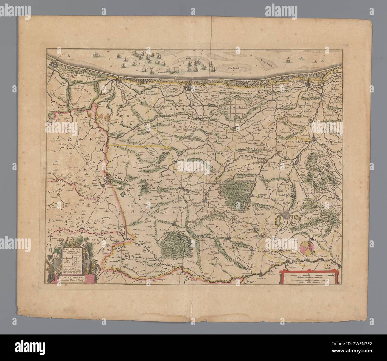 Map of the Western part of Flanders, Anonymous, 1638 print Map of the ...