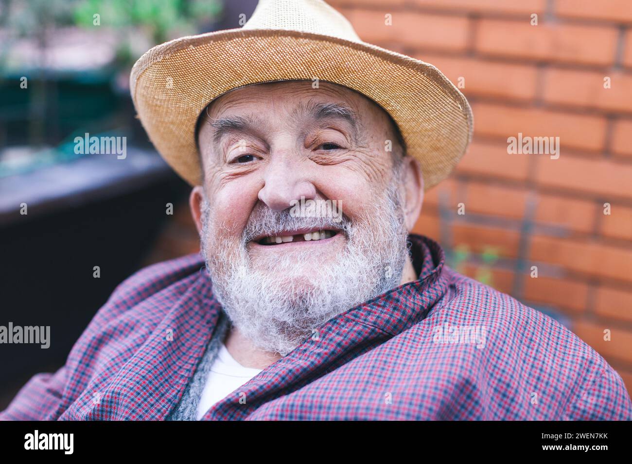 happy old man with missing tooth Stock Photo
