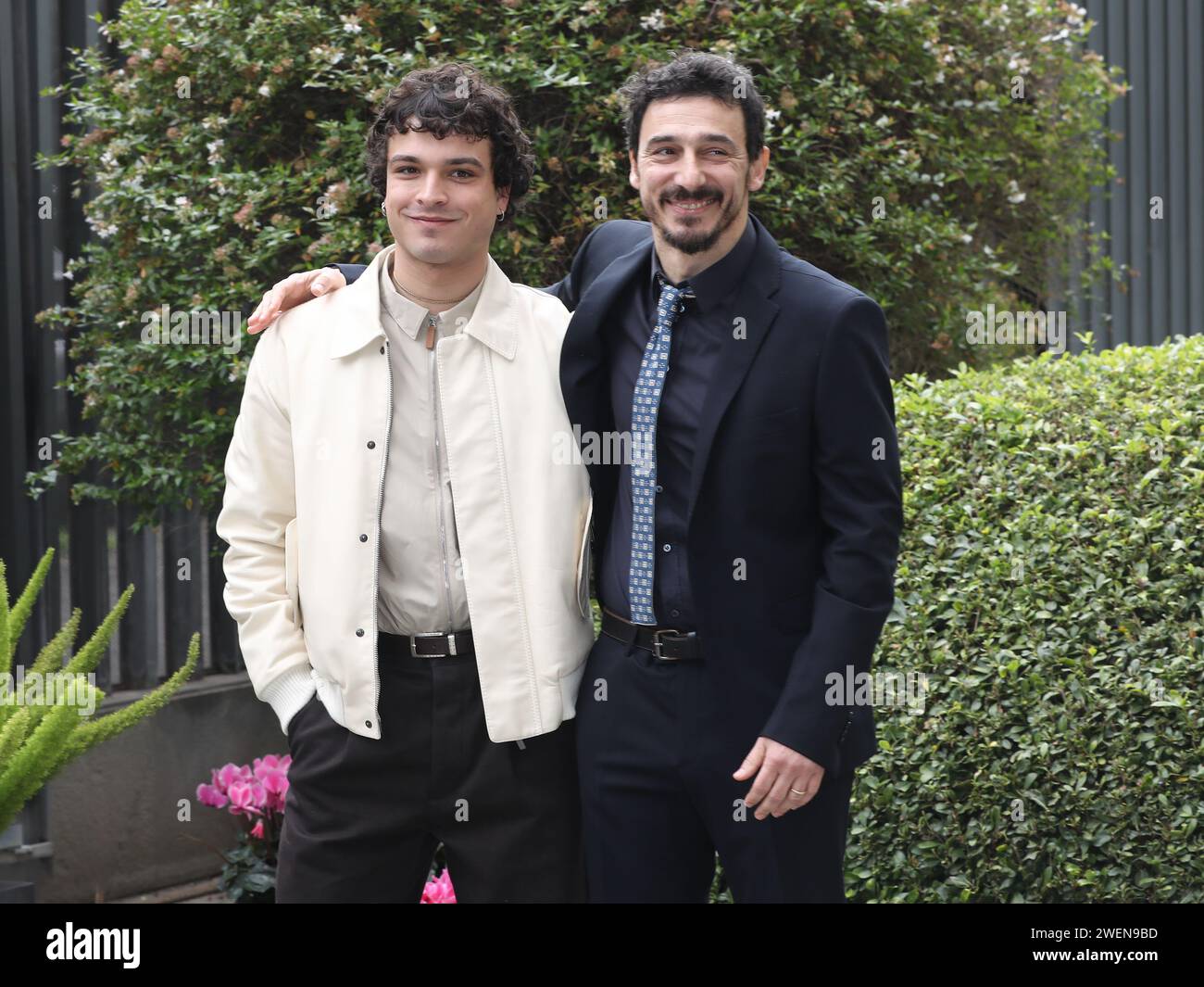 Rome, Italy. 26th Jan, 2024. Rome, Rai Mazzini headquarters, photocall for the TV film 'Califano'. In the photo: Leo Gassmann, Alessandro Angelini Credit: Independent Photo Agency/Alamy Live News Stock Photo