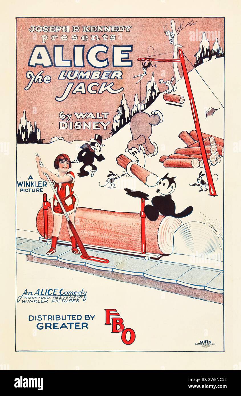 Alice the Lumberjack (Greater FBO, 1926) An Alice Comedy - Film poster. Created by Walt Disney (before Mickey Mouse) - vintage comic poster. Stock Photo