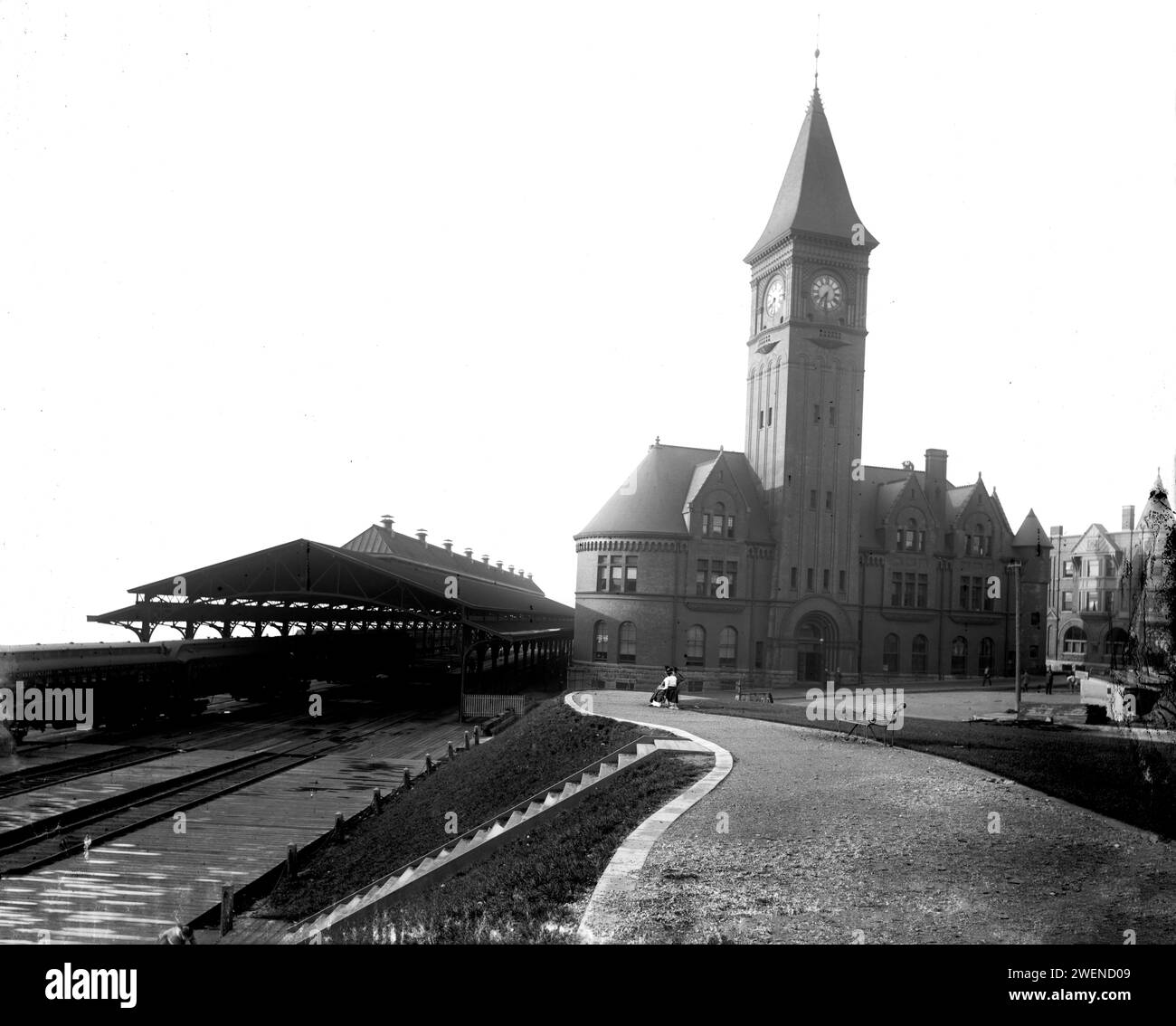 Milwaukee Wisconsin old C&NW railroad station near the lake front, on Wisconsin Ave. c. 1898 Chicago and Northwestern very large restoration Stock Photo