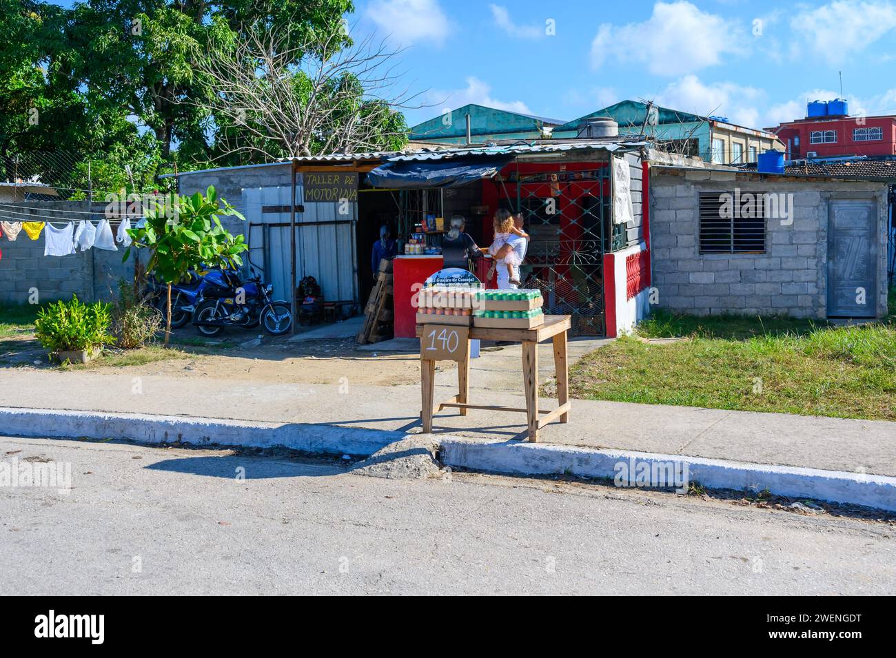 selling boxes of carbonated drink cans, santa clara, cuba Stock Photo