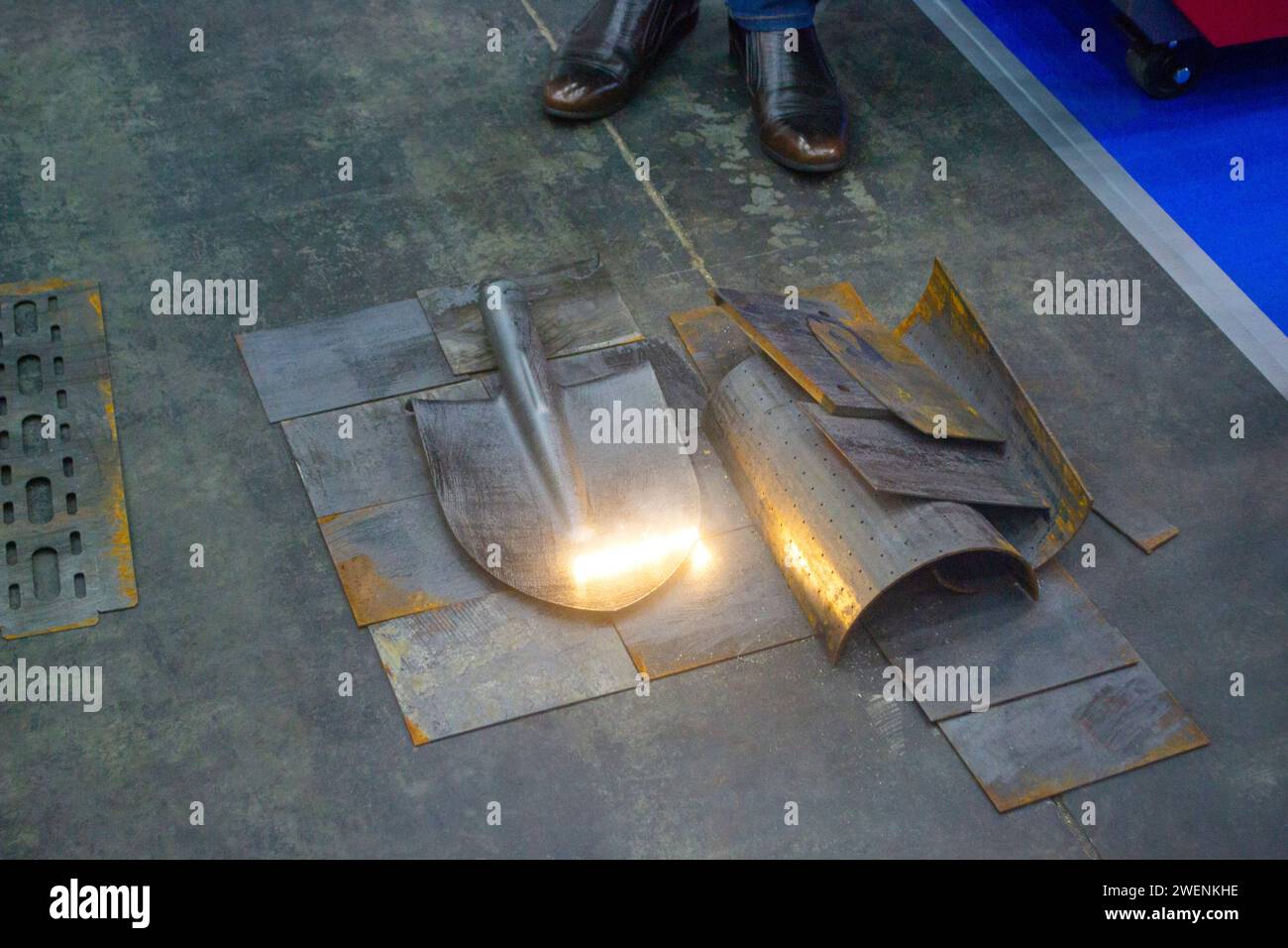Laser cleaning of metal. The laser beam cleans the metal surface from