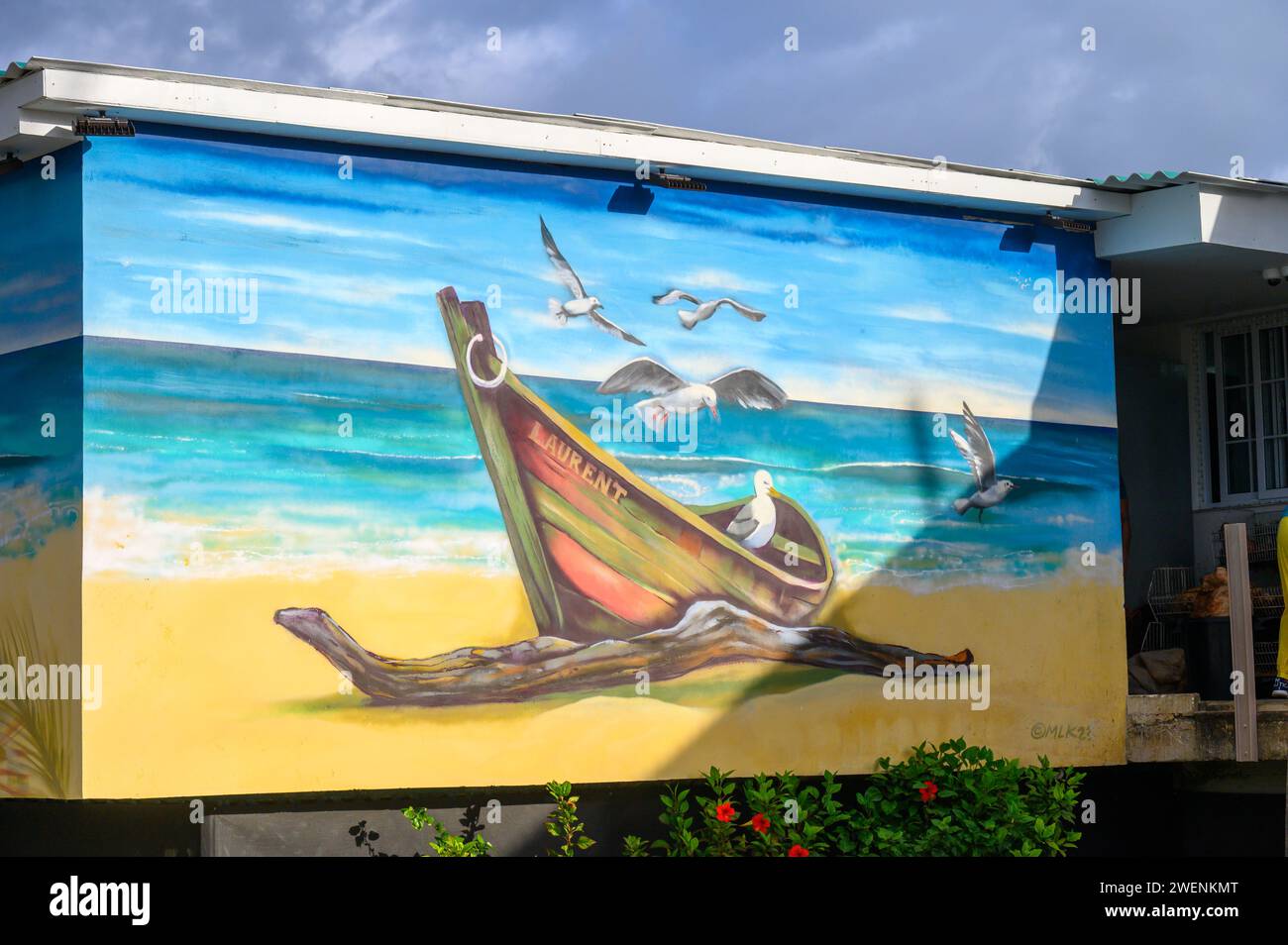 decoration art painting outside the seafood restaurant named laurent, varadero, cuba Stock Photo