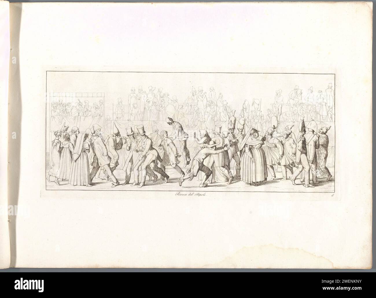Piazza del Popolo, Carl Gustaf Hjalmar Mörner, 1820 print Partygoers on