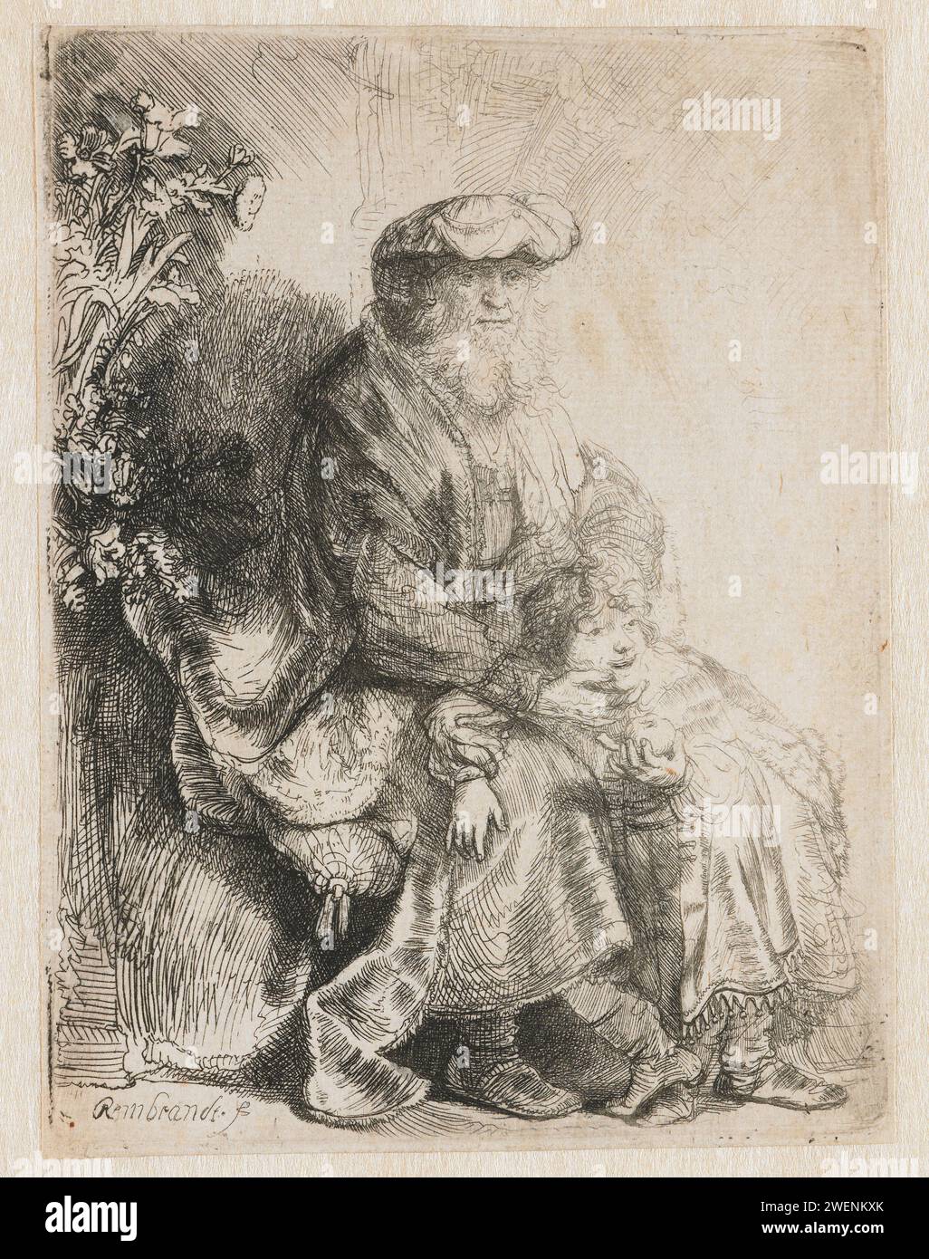 Abraham Caressing Isaac, Rembrandt van Rijn, c. 1637 print paper