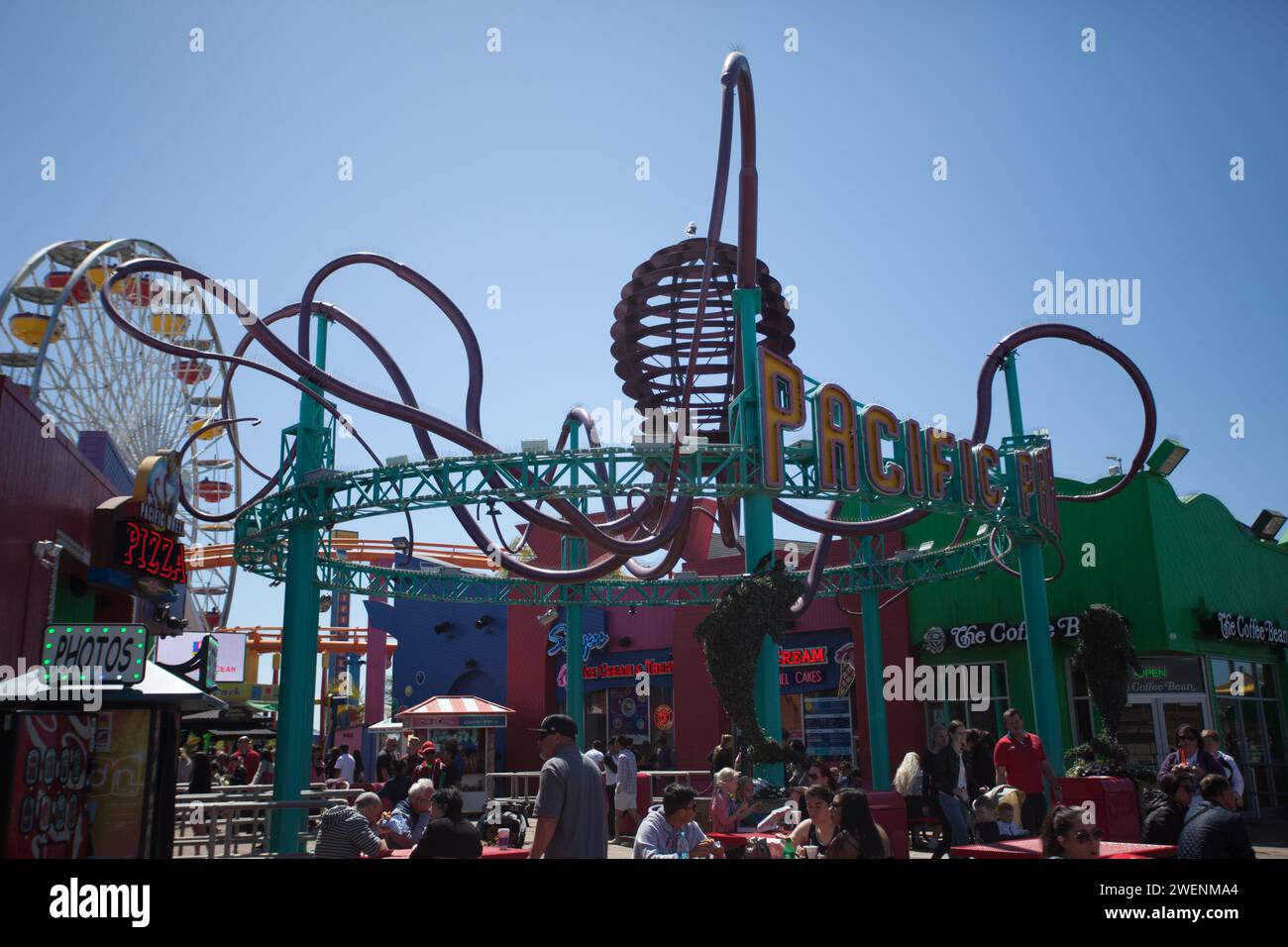 Thrill rides at San Diego Theme Park with rollercoasters and other attractions Stock Photo