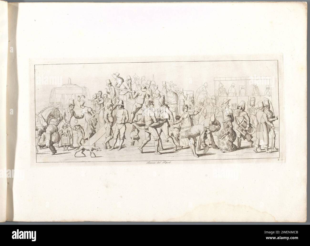 Piazza del Popolo, Carl Gustaf Hjalmar Mörner, 1820 print Partygoers at