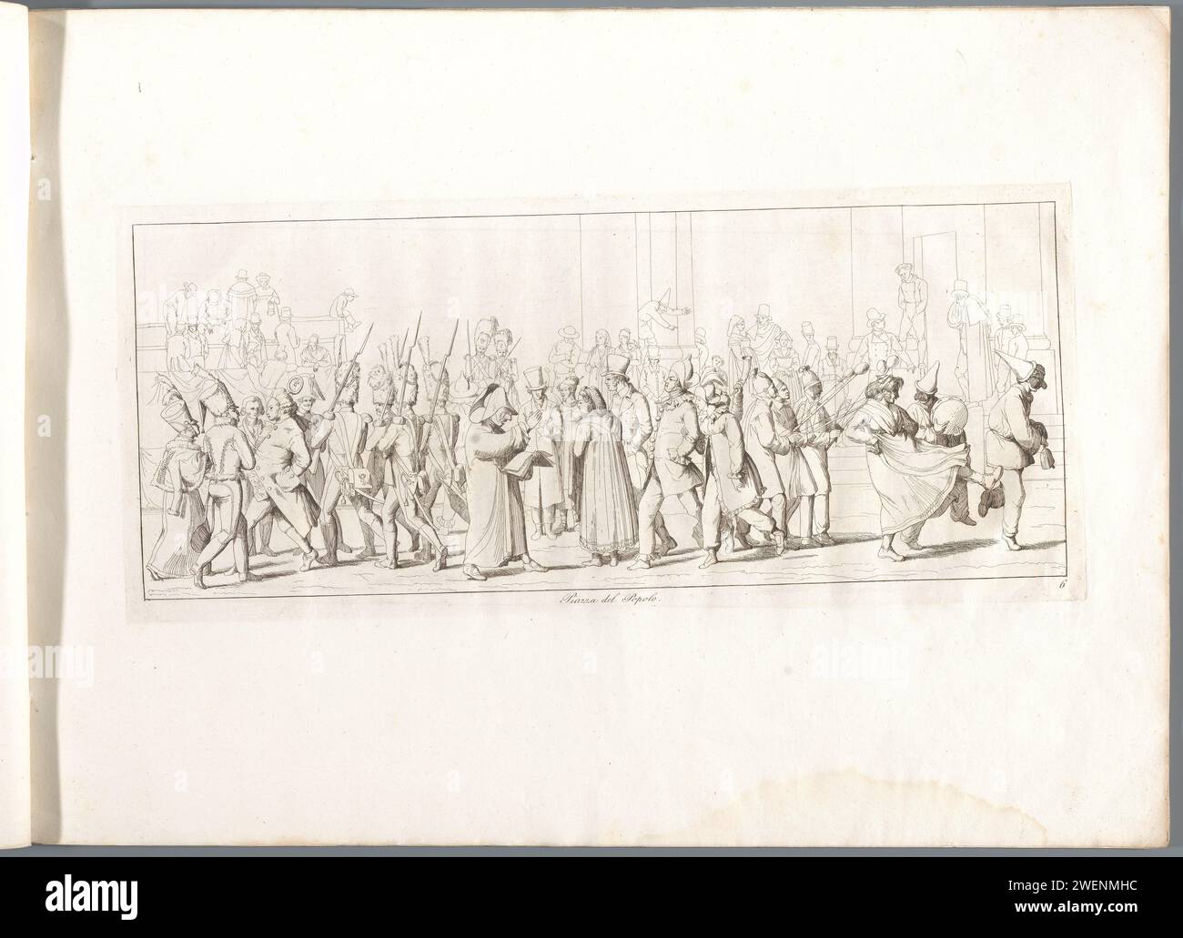 Piazza del Popolo, Carl Gustaf Hjalmar Mörner, 1820 print Partygoers on