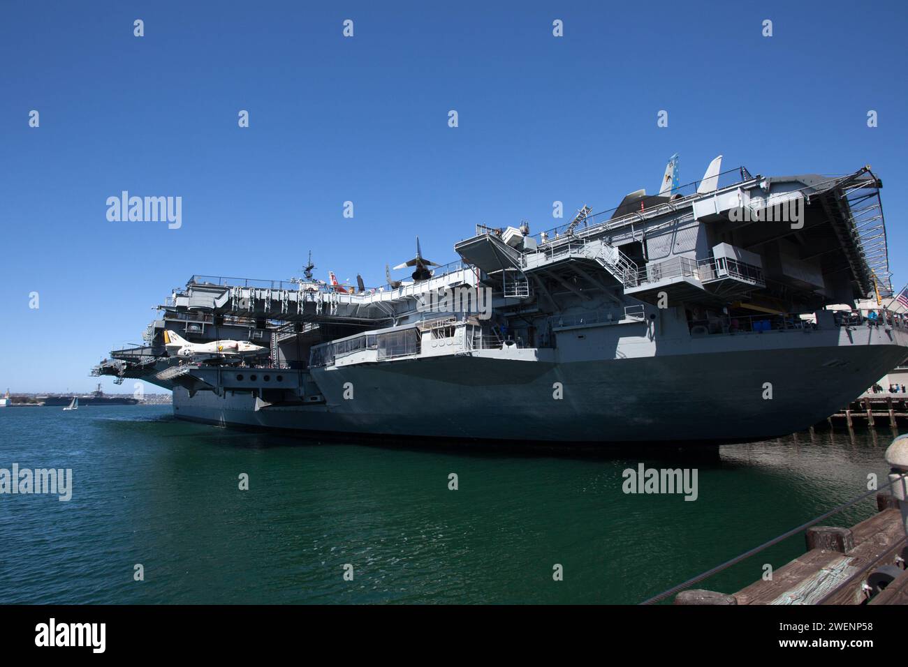 USS Midway (CVB/CVA/CV-41) is an aircraft carrier, formerly of the United States Navy, the lead ship of her class. Now a museum ship in San Diego. Stock Photo