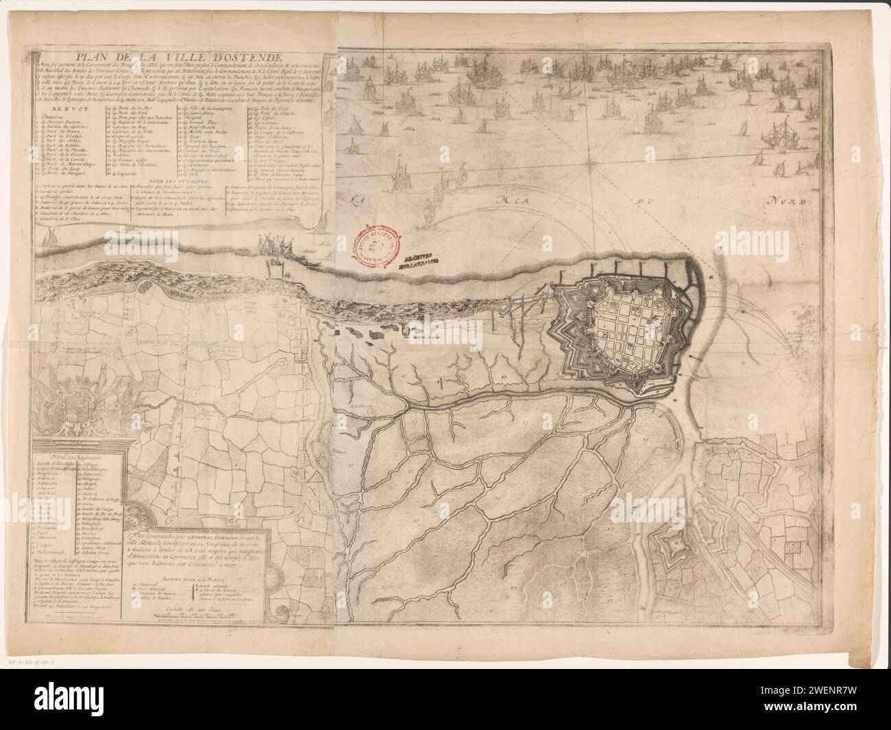 Siege of Ostend, 1706, Jacobus Harrewijn, 1707 print Map of the siege ...