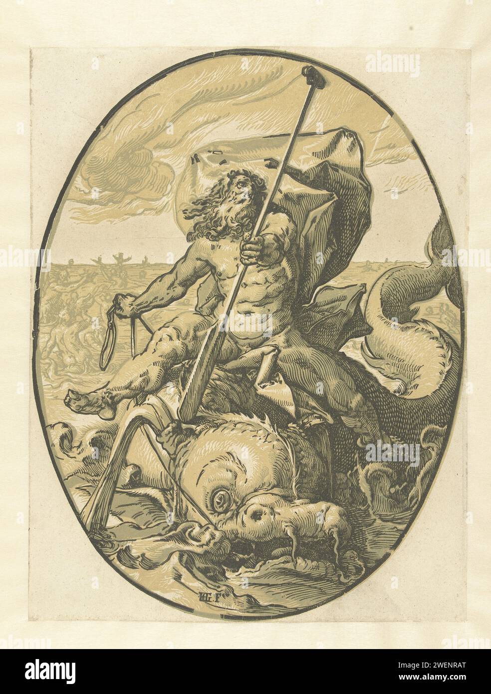 Ocean, 1589 - 1590 print The god Oceanus, seated on a large fish ...