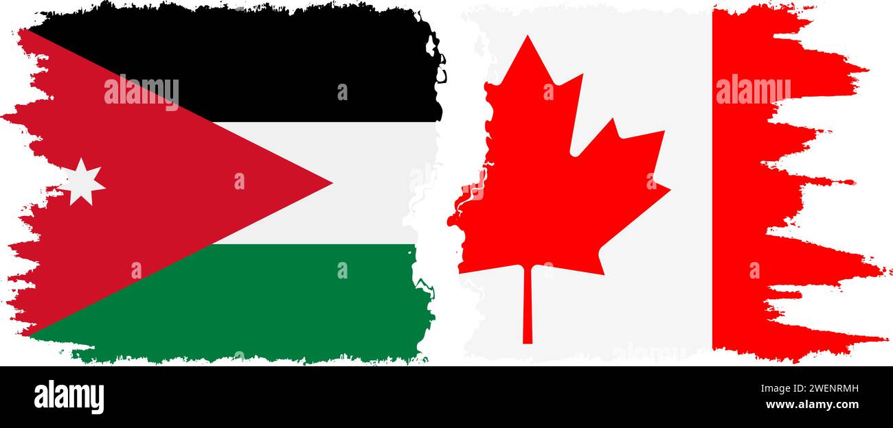 Canada and Jordan grunge flags connection, vector Stock Vector