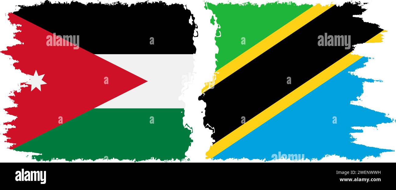 Tanzania and Jordan grunge flags connection, vector Stock Vector