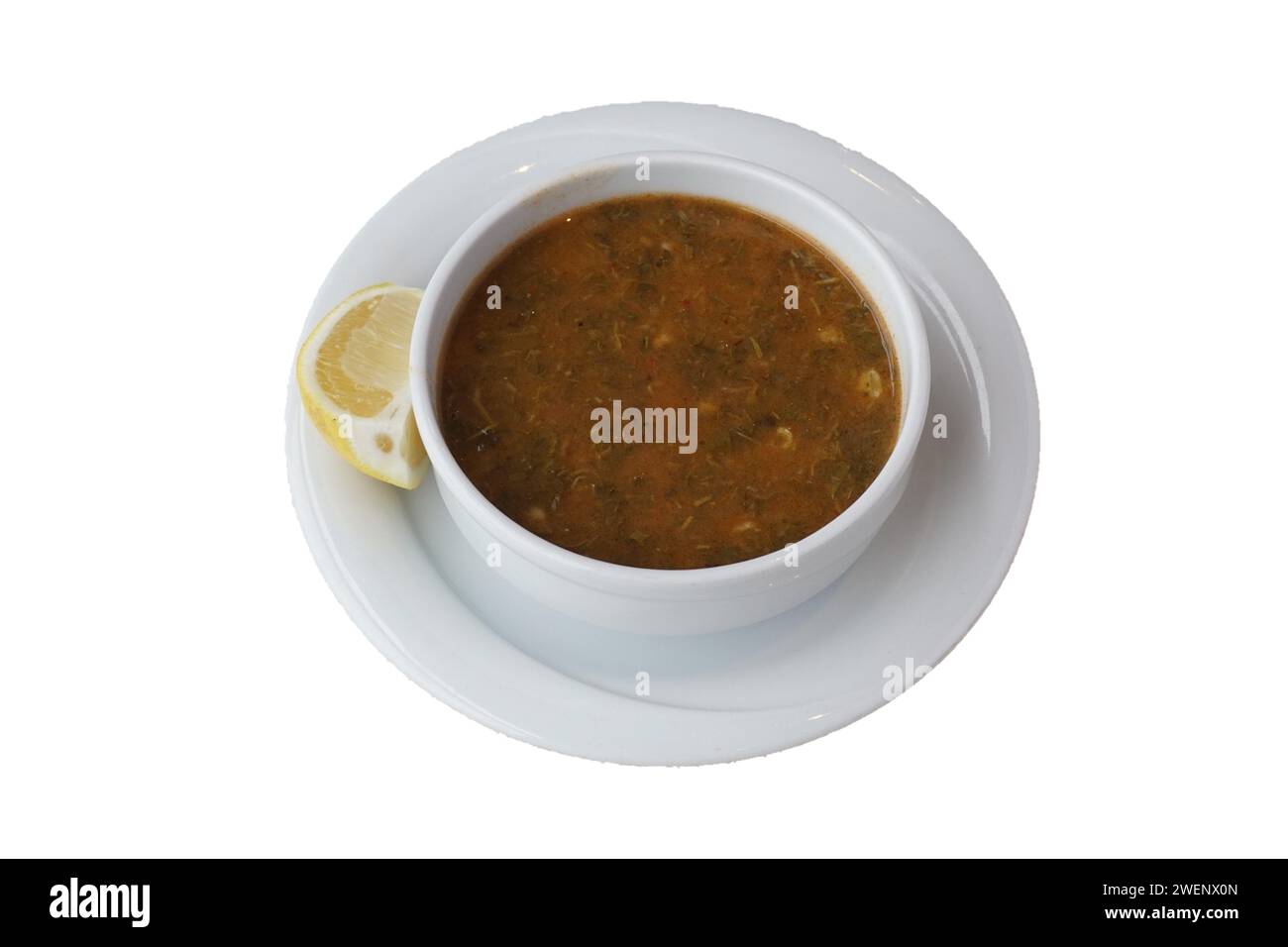 Green herb dish, traditional Turkish healthy borscht, Madımak herb soup, soup made in Sivas and Tokat Stock Photo