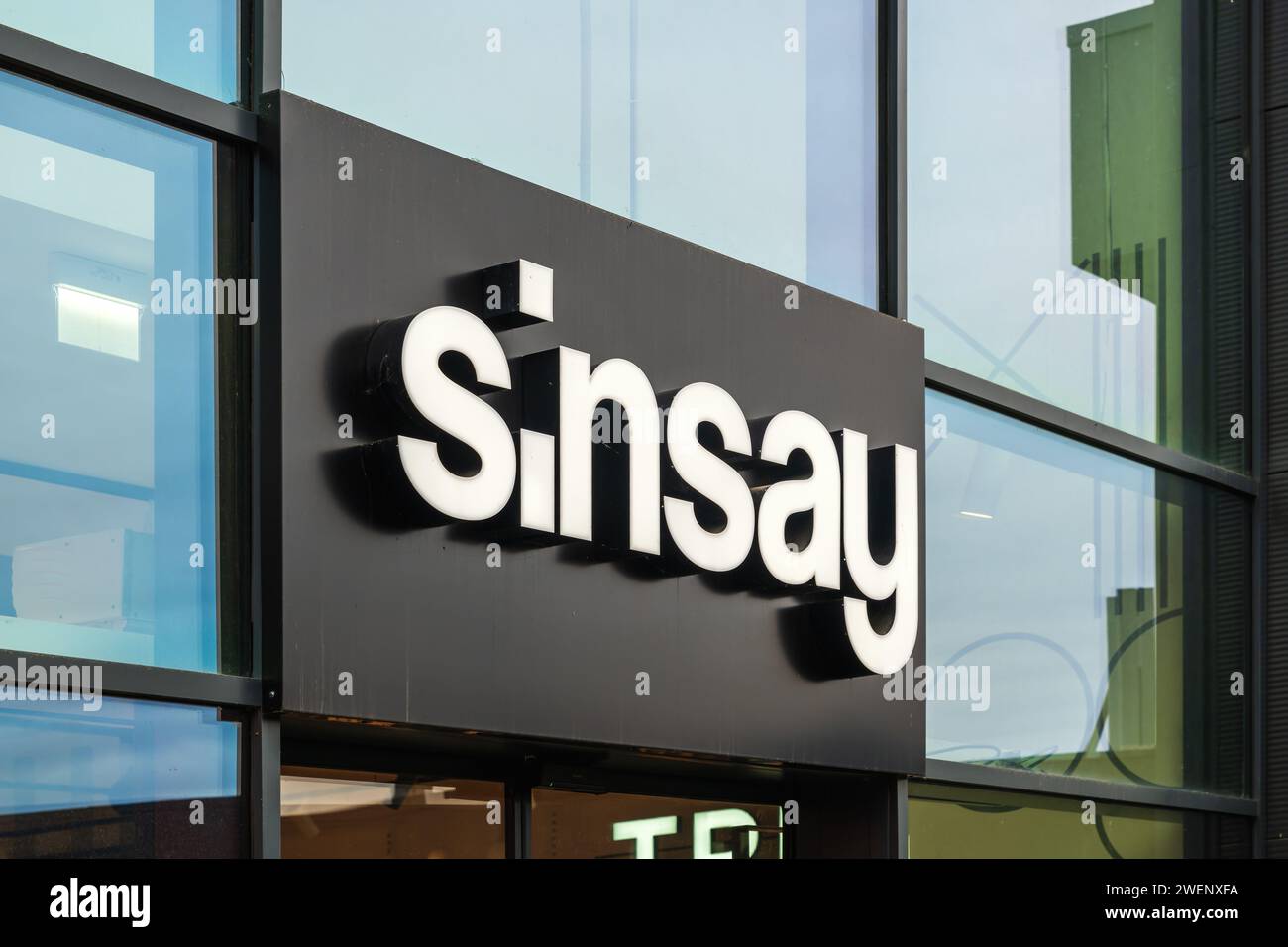 Novi Sad, Serbia - January 24, 2024: Sinsay storefront in Big Shopping mall. This brand is present in 21 markets with a network of over 900 stores, Stock Photo