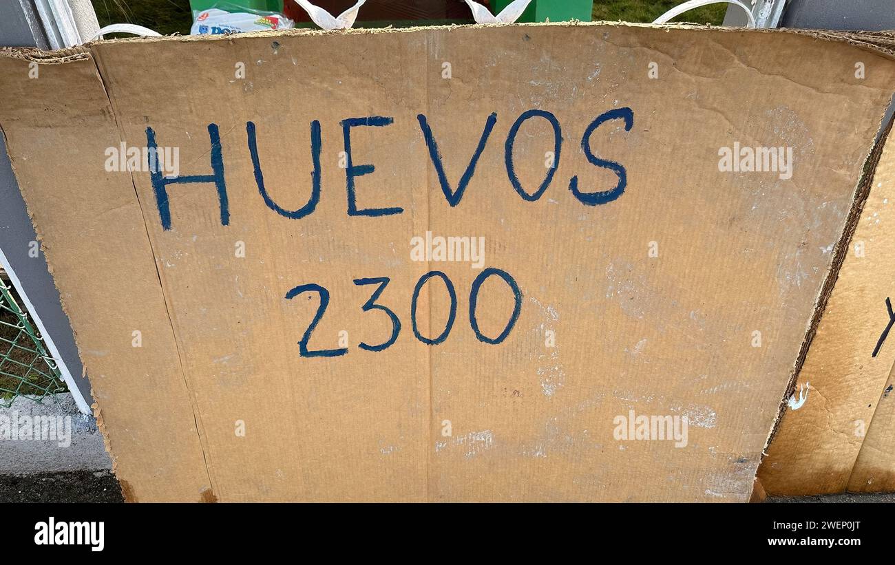 Sign with food prices, inflation, in Santa Clara, Cuba Stock Photo
