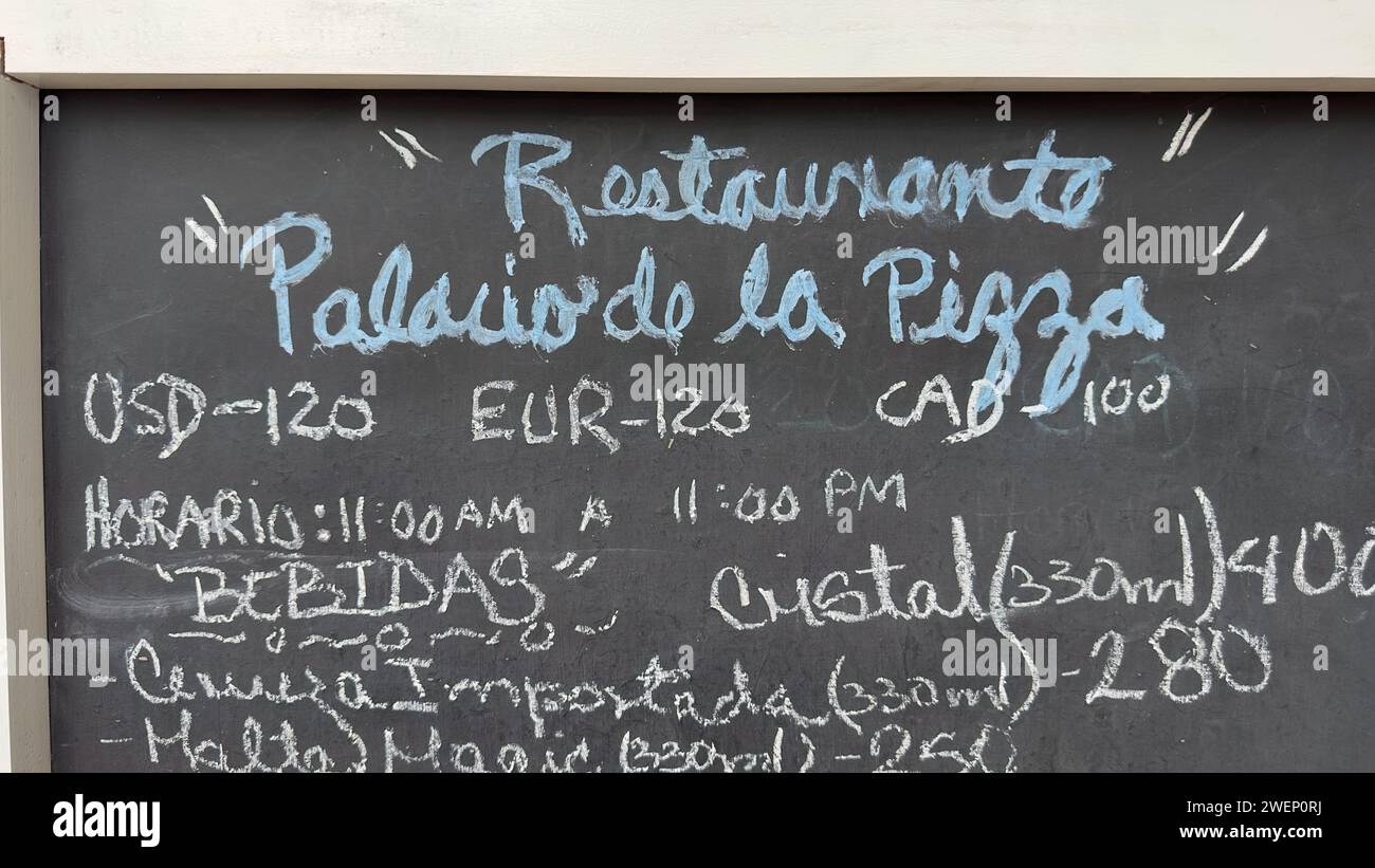 Restaurant applying official exhange rate which makes food price double for foreign tourists (compared to the informal market) in Varadero, Cuba Stock Photo