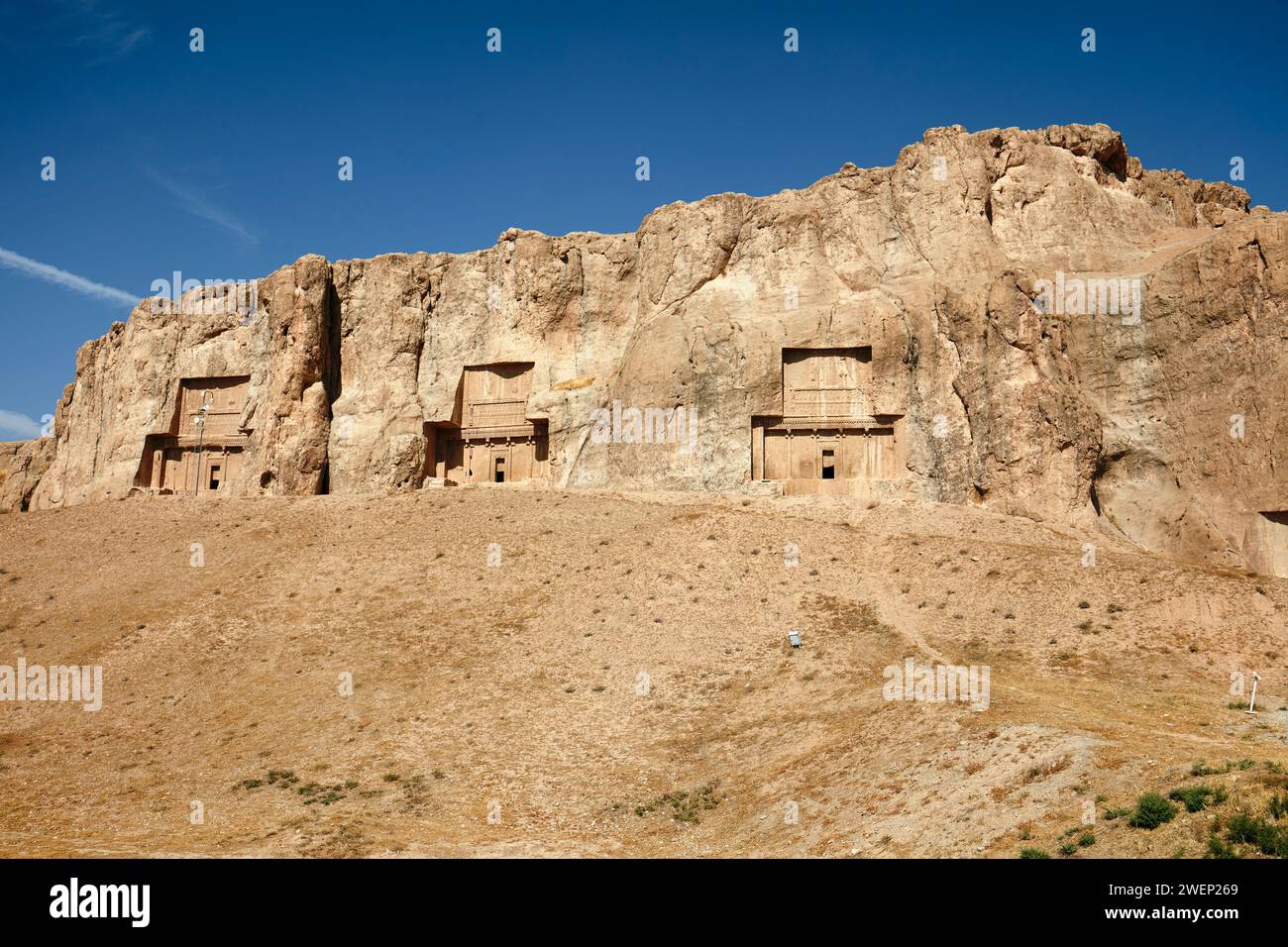 View of the Naqsh-e Rostam Necropolis, low rocky hill (aka Hossein ...