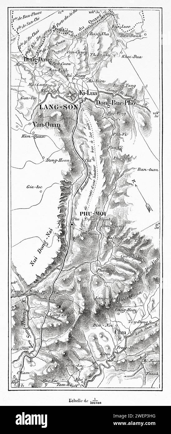 Route of Lang-son according to the surveying officers of the expeditionary corps, Vietnam, Indochina, Asia. Thirty months in Tonkin 1885 by Doctor Charles Edouard Hocquard (1853 - 1911) Stock Photo