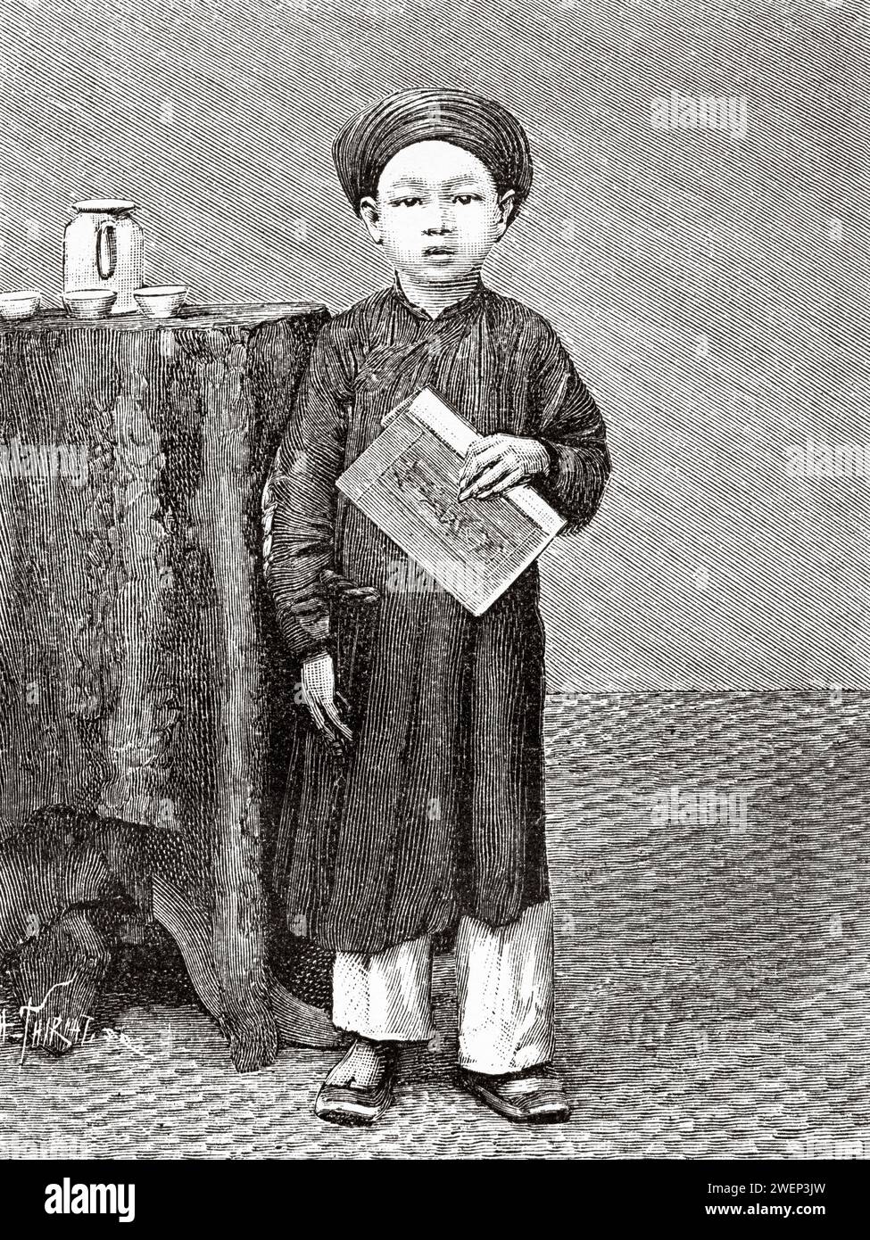 French school student, Vietnam, Indochina, Asia. Thirty months in Tonkin 1885 by Doctor Charles Edouard Hocquard (1853 - 1911) Stock Photo
