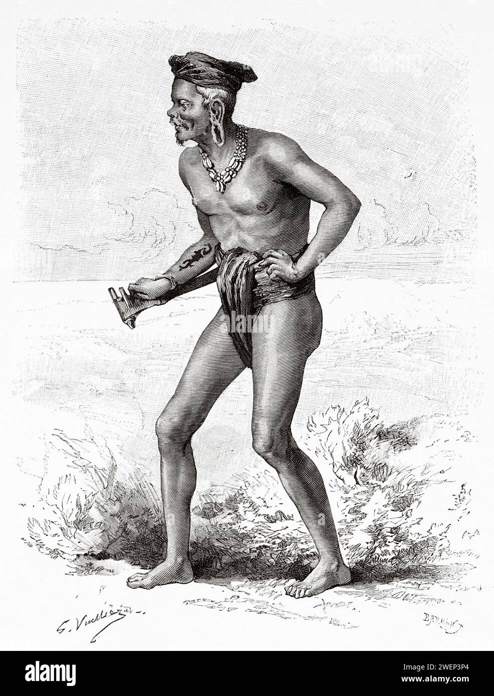 Sibau Mobang, Chief of the Cannibals, Kalimantan. Borneo Island, Indonesia. From Koutei to Banjarmasin, a journey through Borneo by Carl Bock (1849 - 1932) Stock Photo