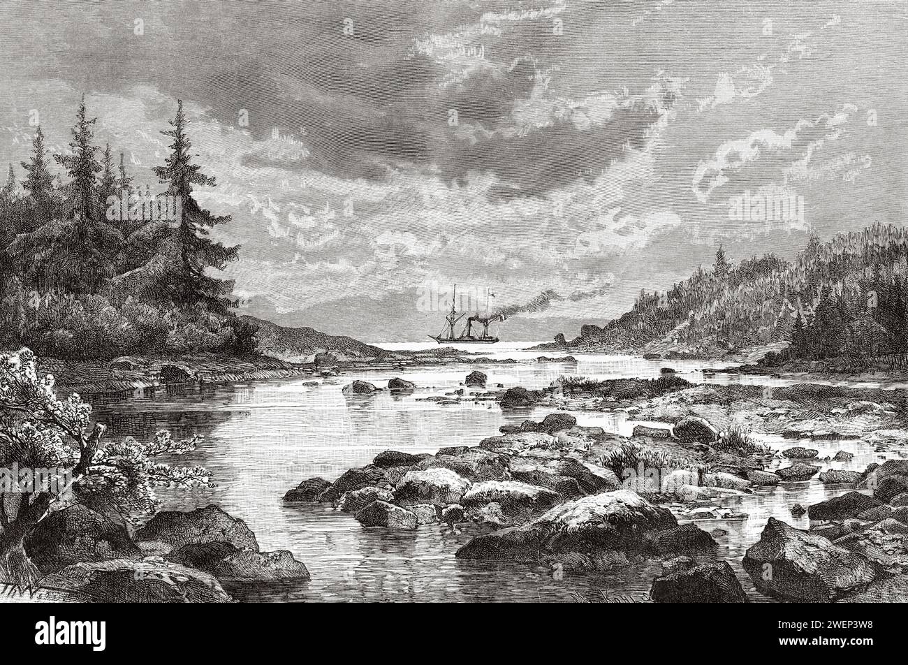 St. Lunaire Bay, Newfoundland and Labrador, Canada. French Shore of the island of Newfoundland 1886 by Lieutenant Louis Koenig (1847-1920) Stock Photo