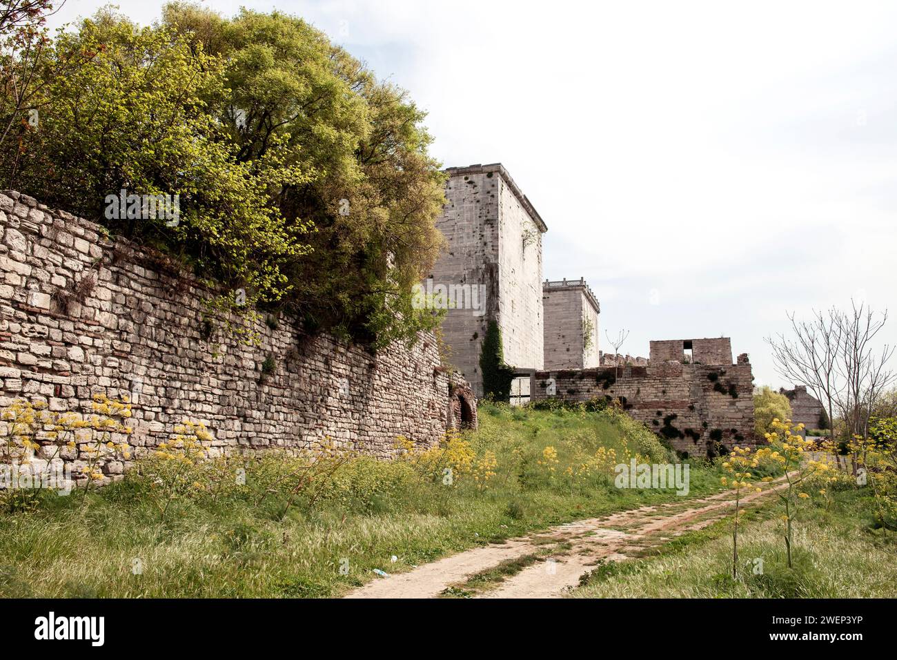 Istanbul,Turkey - April 17, 2014 : Yedikule gate of historical Byzantine city walls, Istanbul Stock Photo