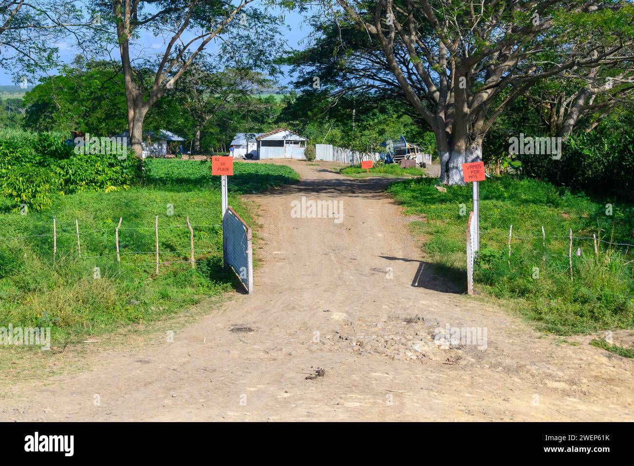 gate fence entrance to farm, cuba Stock Photo