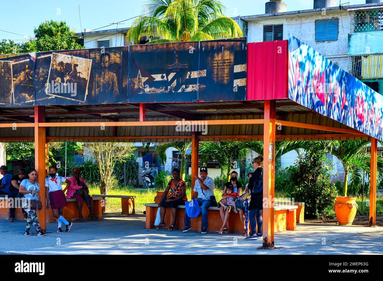 bus stop in the jose marti district, santa clara, cuba Stock Photo