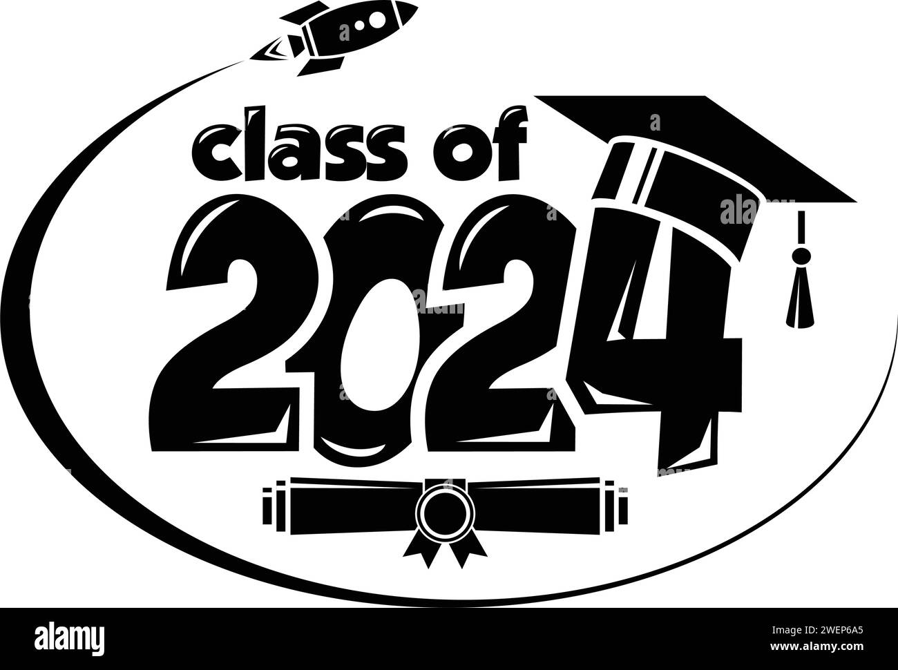 Lettering Class of 2024 for greeting, invitation card. Text for