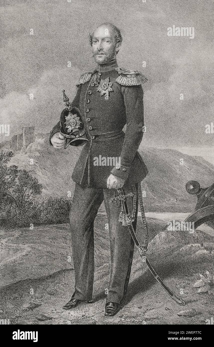 Frederick Francis II (1823-1883). Grand Duke of Mecklenburg-Schwerin (1842-1883). Portrait. Drawing by C. Legrand. Lithography by J. Donón. 'Reyes Contemporáneos' (Contemporary Kings). Volume II. Published in Madrid, 1852. Stock Photo