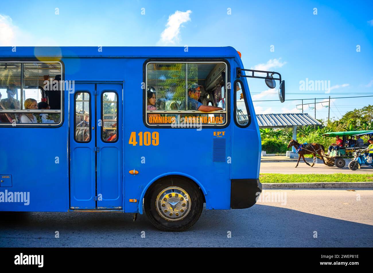 Giron bus leased to a private business, santa clara city, cuba, 2024 Stock Photo