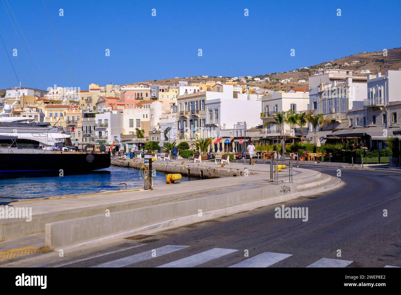 Ermoupoli, GR - 9 August 2023: Ermoupoli harbour and waterfront Stock Photo