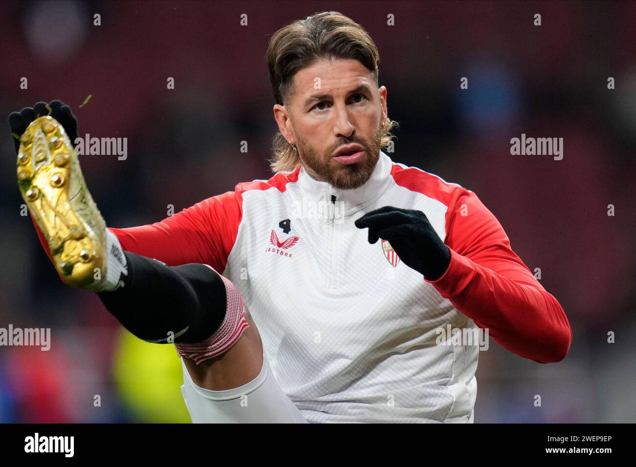 Sergio Ramos of Sevilla FC during the Copa del Rey match, Round of 8 between Atletico de Madrid and Sevilla FC played at Civitas Metropolitano Stadium on January 25, 2024 in Madrid, Spain. (Photo by Cesar Cebolla / PRESSINPHOTO) Stock Photo