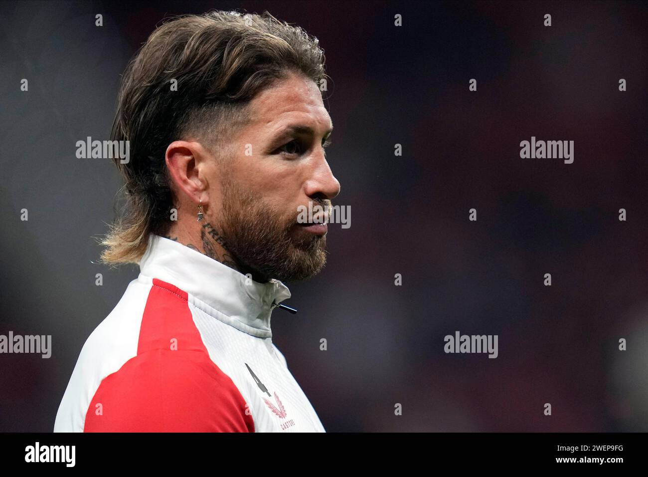 Sergio Ramos of Sevilla FC during the Copa del Rey match, Round of 8 between Atletico de Madrid and Sevilla FC played at Civitas Metropolitano Stadium on January 25, 2024 in Madrid, Spain. (Photo by Cesar Cebolla / PRESSINPHOTO) Stock Photo