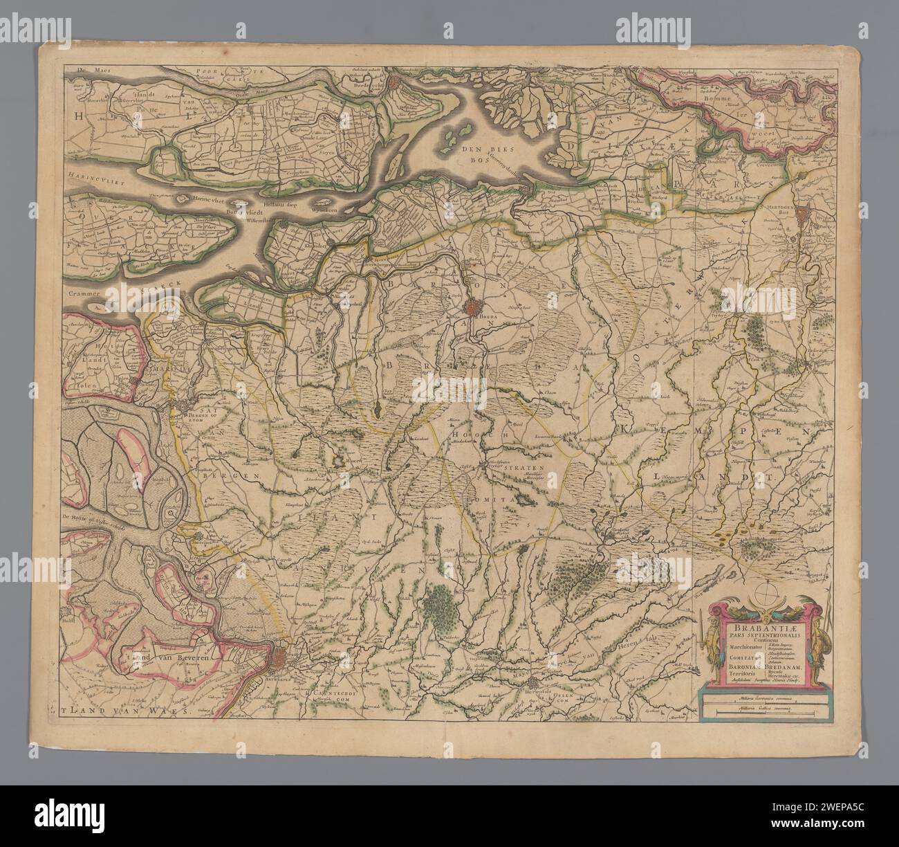 Map of the northwestern part of Brabant, Anonymous, 1638 print Map of ...