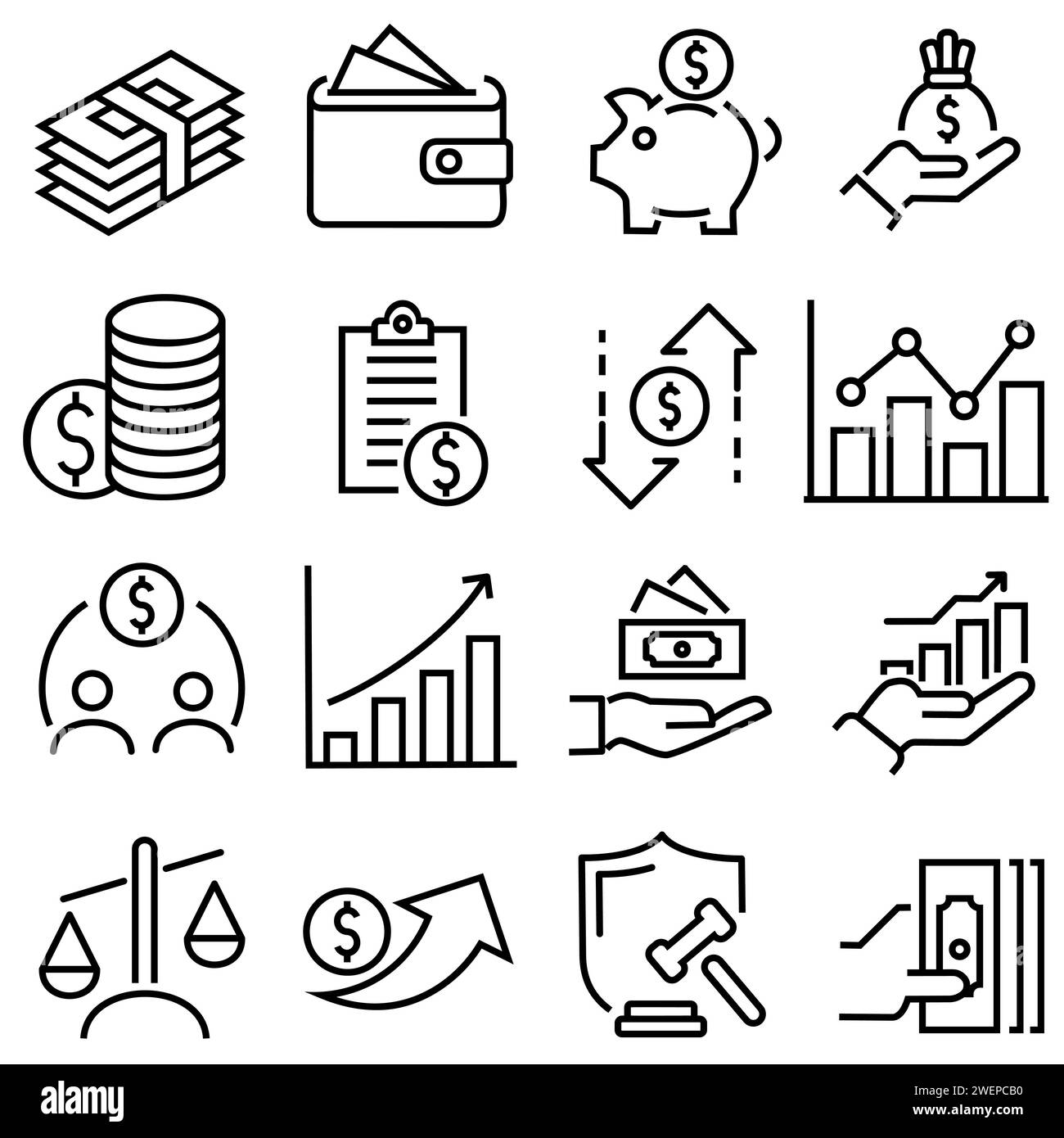 Finance and business icons collection. Big UI icon set in a flat design. Icons pack. Vector illustration EPS10 Stock Vector