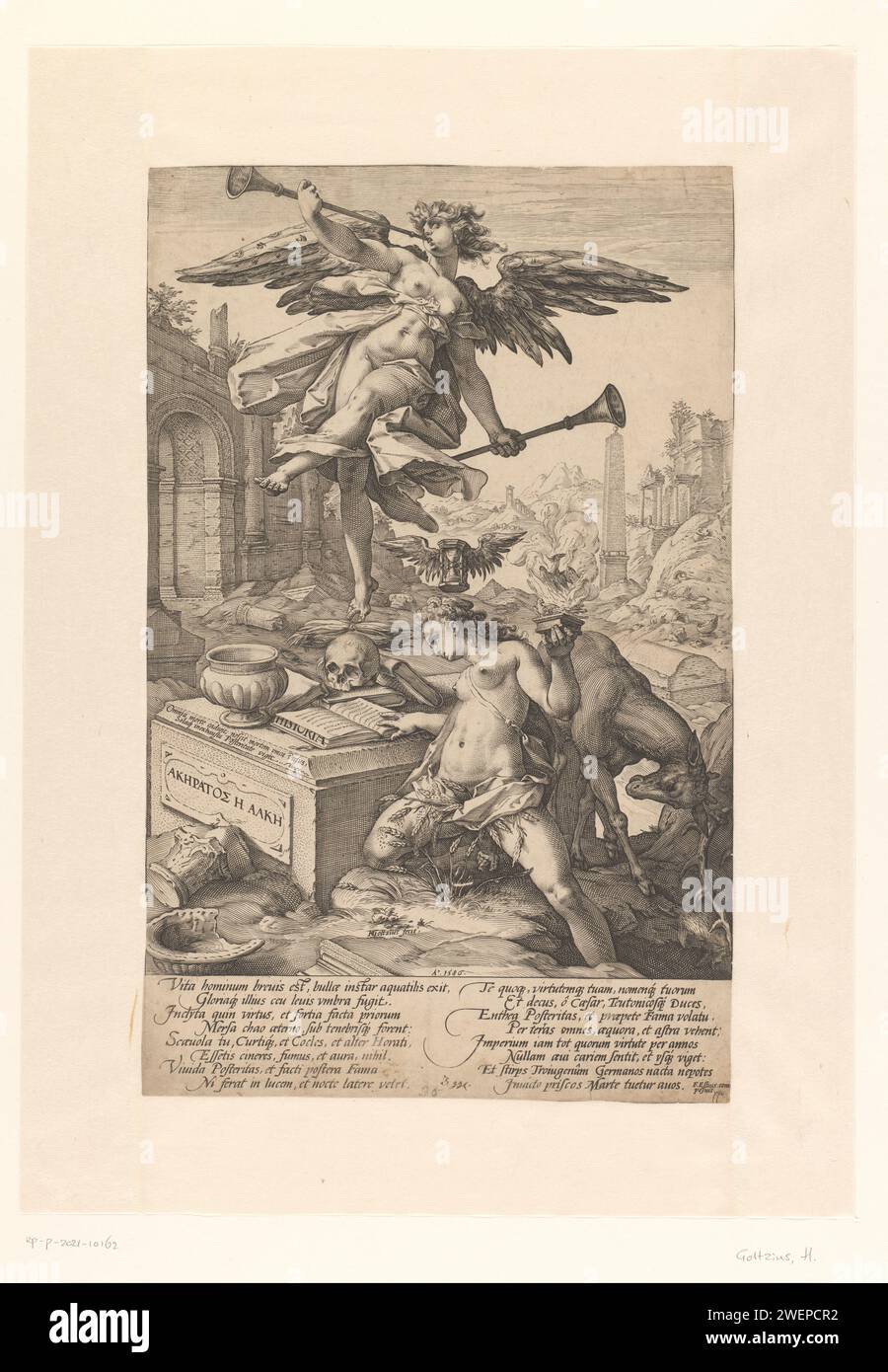 Faam a story, Hendrick Goltzius, 1586 print Faam blows the praise over ...