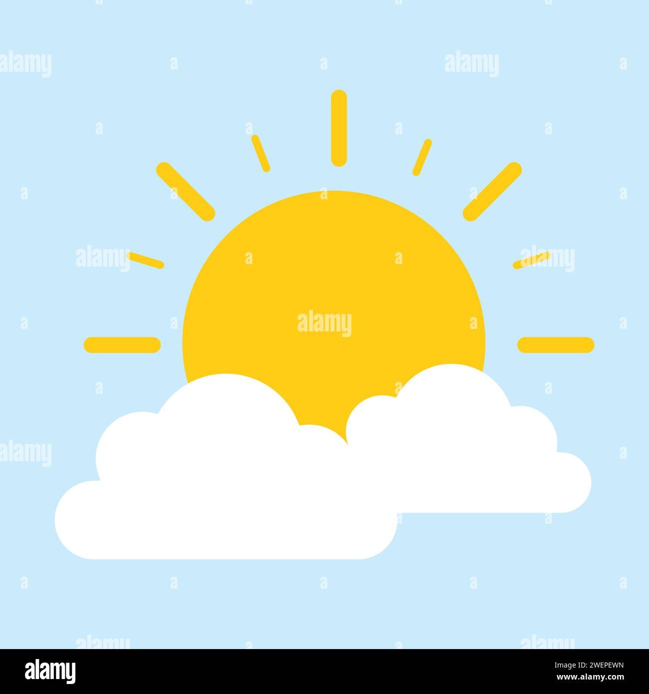 x4Sun Behind Cloud On The Blue Sky Vector Illustration Stock Vector